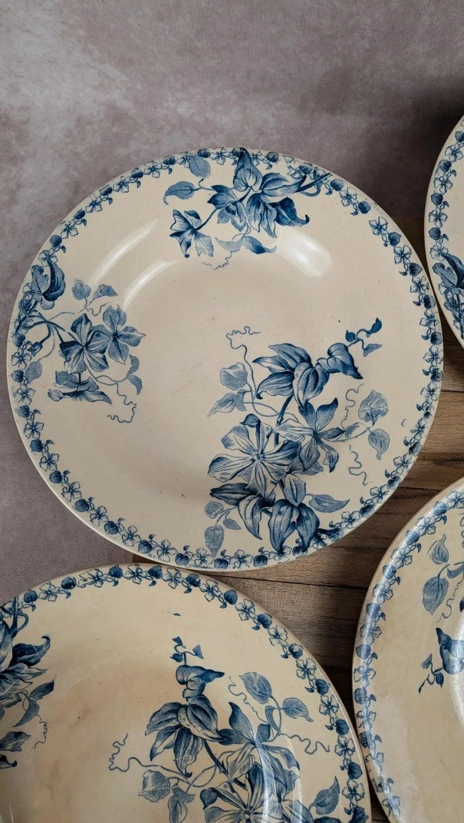 Lot de 5 assiettes creuses anciennes Vieillard & Cie Bordeaux, modèle Clématite – photo 6